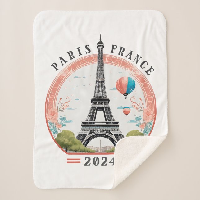 Paris Frankreich 2024 Fleece Blankets, Eiffelturm Sherpadecke (Vorderseite)