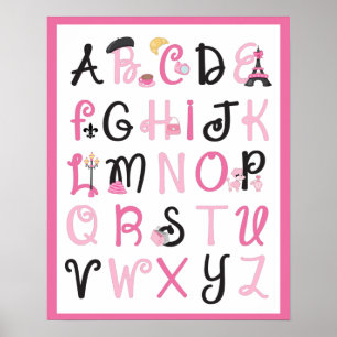 Paris Frankreich Alphabet A bis Z auf heißem Rosa Poster
