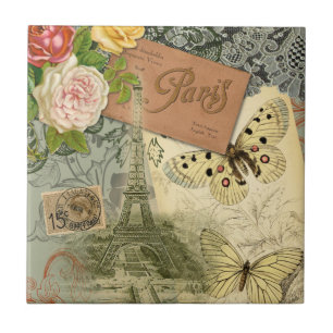 Paris Frankreich Antike Kunst Collage Eiffel Franz Fliese
