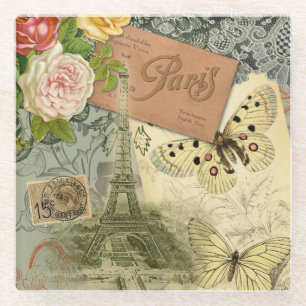 Paris Frankreich Antike Kunst Collage Eiffel Franz Glasuntersetzer