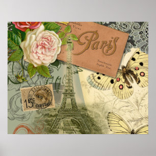Paris Frankreich Antike Kunst Collage Eiffel Franz Poster