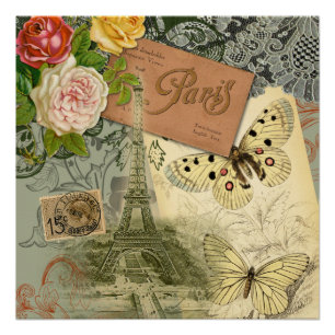 Paris Frankreich Antike Kunst Collage Eiffel Franz Poster
