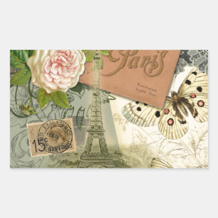 Paris Frankreich Antike Kunst Collage Eiffel Franz Rechteckiger Aufkleber