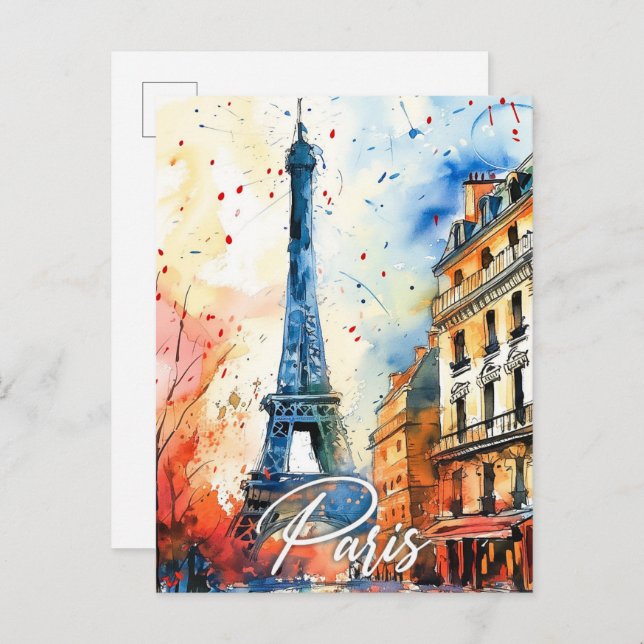 Paris Frankreich Aquarellmalerei Reisen Postkarte (Vorne/Hinten)