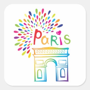 Paris Frankreich   Arc de Triomphe   Neon Design Quadratischer Aufkleber