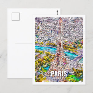 Paris Frankreich Berühmter Reiseort Wasserfarbe Postkarte