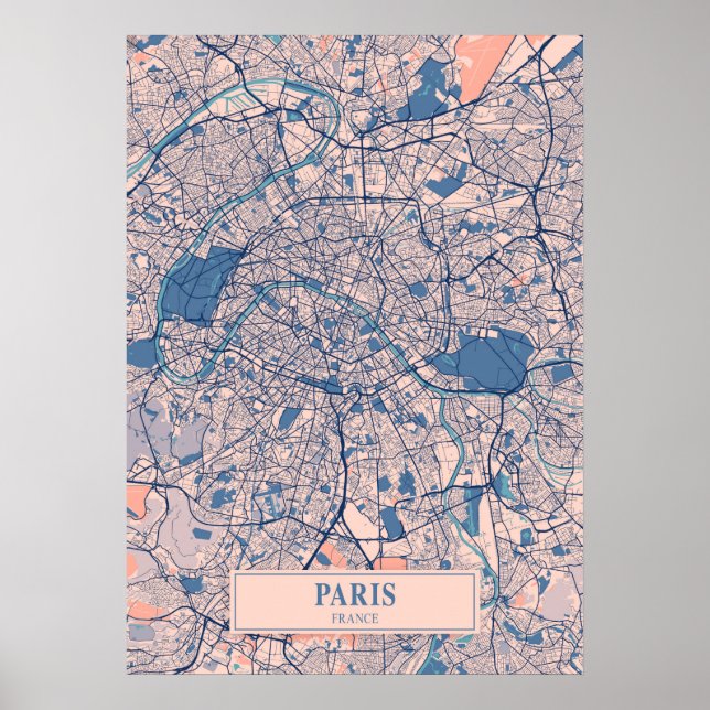 Paris - Frankreich - Breezy City Map Poster (Vorne)