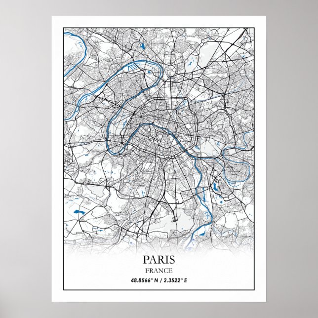 Paris Frankreich City Map Travel Simple Poster (Vorne)
