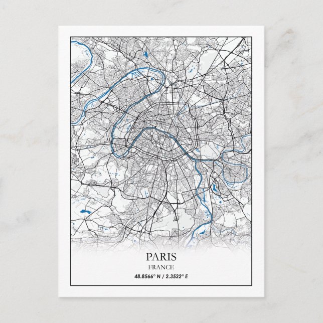 Paris Frankreich City Map Travel Simple Postkarte (Vorderseite)