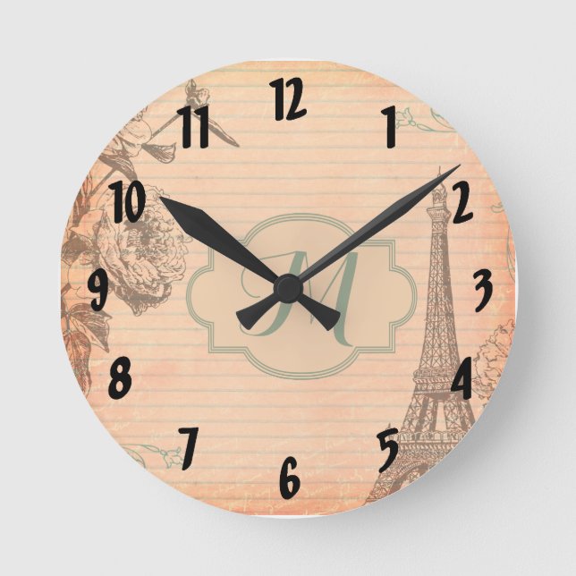 Paris Frankreich Eiffel Monogramm Initial Wanduhr (Vorderseite)