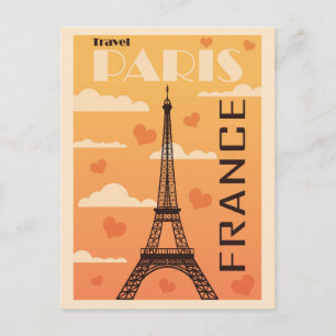 Paris Frankreich Eiffel Tower Hearts Vintage Trave Postkarte