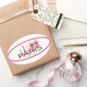 Paris Frankreich Eiffel Tower & Lamp Ovaler Aufkleber