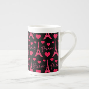 Paris Frankreich Eiffel Tower Pink Hearts Glitzer Prozellantasse