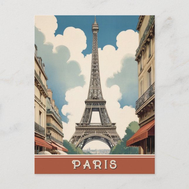 Paris Frankreich Eiffel Tower Retro Vintage Travel Postkarte (Vorderseite)