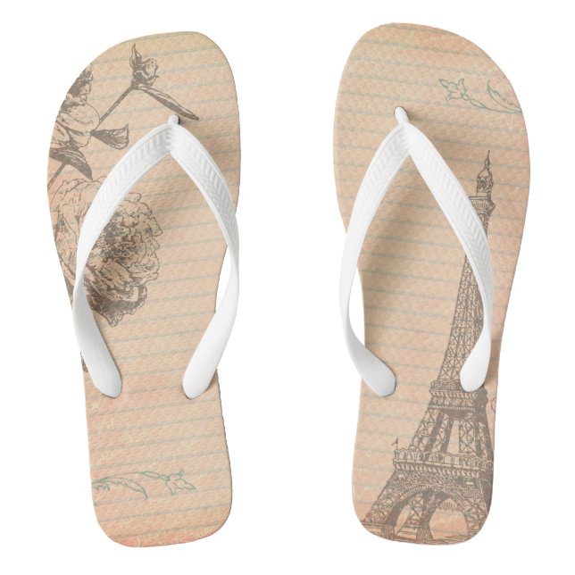 Paris Frankreich Eiffel Tower Shabby Umdrehe Flohs Flip Flops (Fußbett)