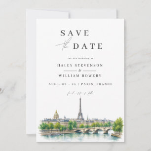 Paris Frankreich Eiffelturm Aquarell Foto Hochzeit Save The Date