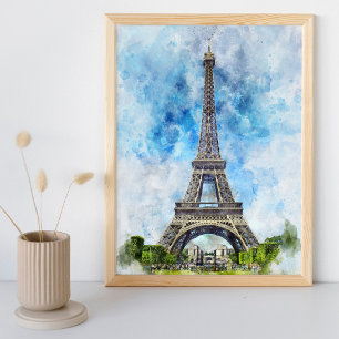 Paris Frankreich Eiffelturm Aquarell Fotodruck