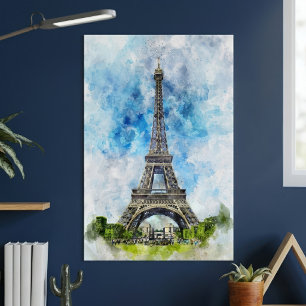 Paris Frankreich Eiffelturm Aquarell Poster