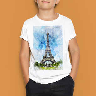 Paris Frankreich Eiffelturm Aquarell T-Shirt