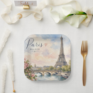 Paris Frankreich Eiffelturm Fluss Seine  Pappteller