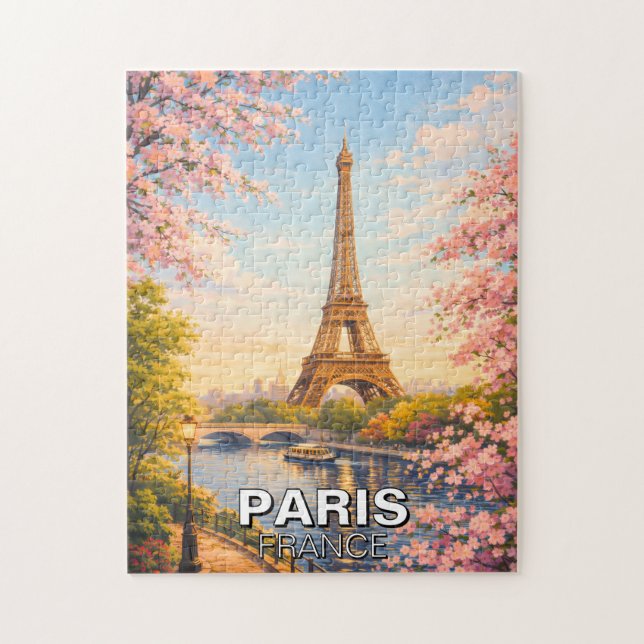Paris Frankreich Eiffelturm Kirschblüten Puzzle (Vertikal)