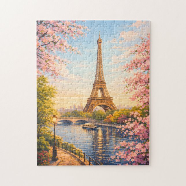 Paris Frankreich Eiffelturm Kirschblüten Puzzle (Vertikal)