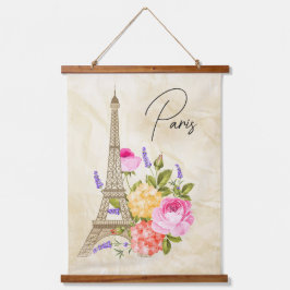 Paris Frankreich Eiffelturm mit Blume Wandteppich Mit Holzrahmen