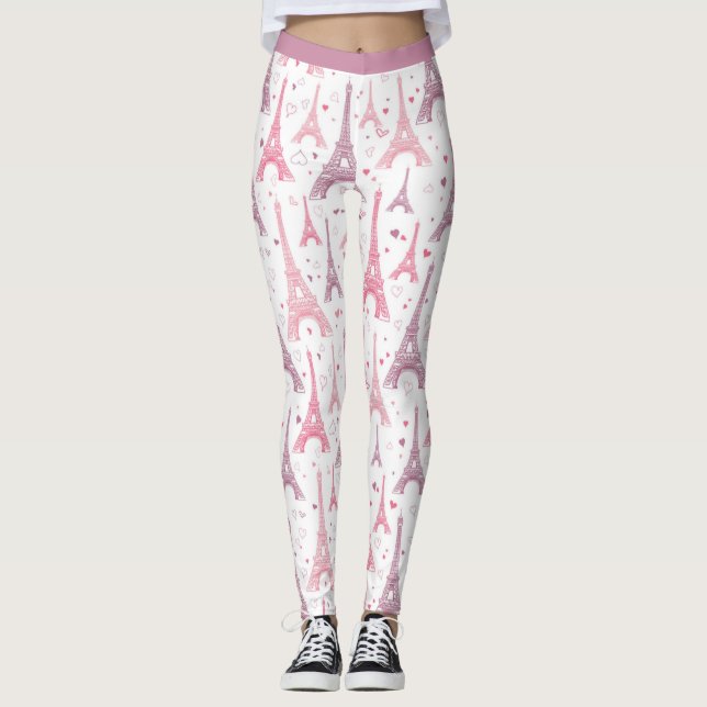 Paris Frankreich Eiffelturm Pink Lila Yogout Leggings (Vorderseite)