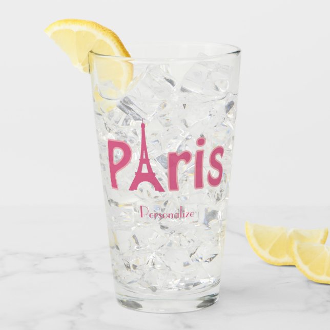 Paris Frankreich Eiffelturm Pink Personalisiert Glas (Vorderseite Ice)