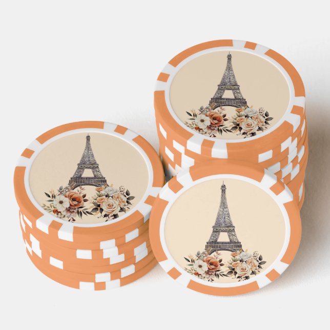 Paris Frankreich Eiffelturm Schöne Blumen Pokerchips (Stapel)