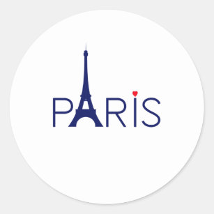 Paris Frankreich Eiffelturm Text und Herz Runder Aufkleber