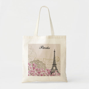 Paris Frankreich Eiffelturm Vintag Rosa Blume Tragetasche