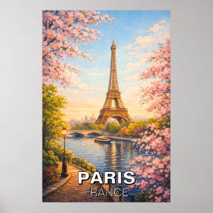 Paris Frankreich Eiffelturm Vintage Kirschblüten Poster