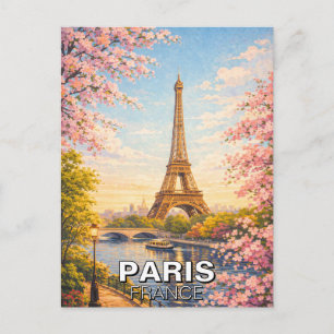 Paris Frankreich Eiffelturm Vintage Kirschblüten Postkarte