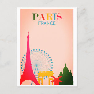 Paris Frankreich Farbenfrohe Vintage Reise Postkarte