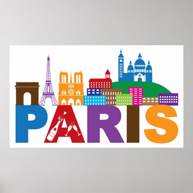 Paris, Frankreich | Farbige Typografie Poster (Vorne)