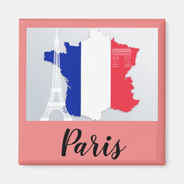 Paris Frankreich Flaggenkarte Eiffelturm Magnet (Vorne)