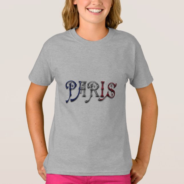 Paris Frankreich - Französisch-Flaggenfarben Typog T-Shirt (Vorderseite)