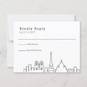 Paris, Frankreich Hochzeit   Stilisierte Skyline-U RSVP Karte
