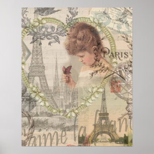 Paris Frankreich Hübsches Mädchen Sanfte Eiffel Poster
