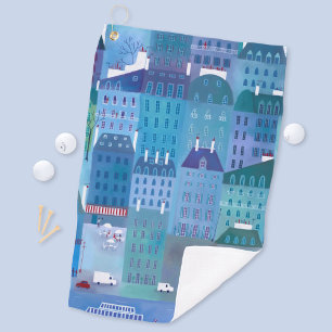 Paris Frankreich im Frühjahr Blue Cityscape Maler Golfhandtuch