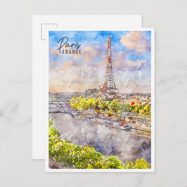 Paris Frankreich Jahrgang Reise Aquarell Postkarte (Vorne/Hinten)
