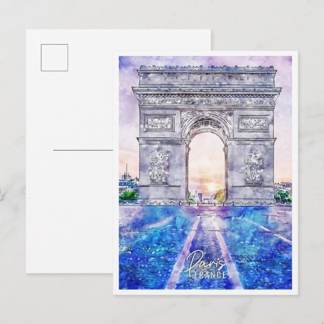 Paris Frankreich Jahrgang Reise Aquarell Postkarte (Vorne/Hinten)