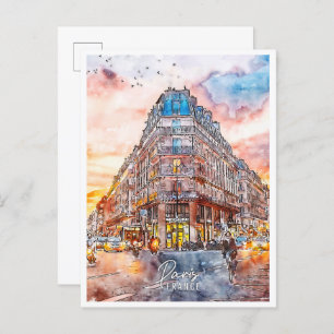 Paris Frankreich Jahrgang Reise Aquarell Postkarte