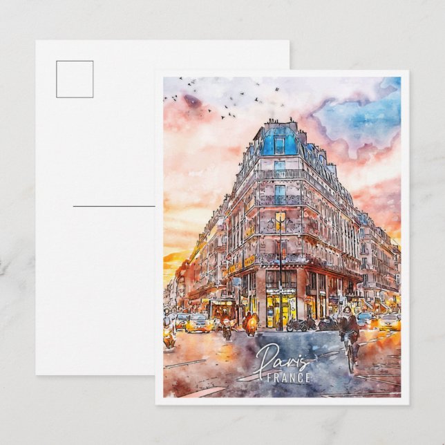 Paris Frankreich Jahrgang Reise Aquarell Postkarte (Vorne/Hinten)
