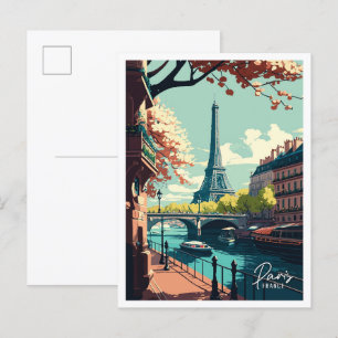 Paris Frankreich Kunst vintage Reise Illustration Postkarte