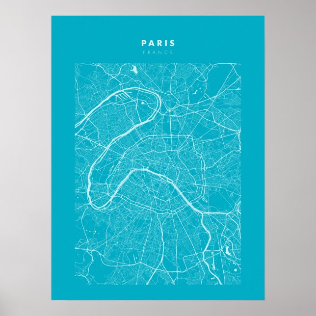 Paris - Frankreich Ligh Blue City Map Poster (Vorne)