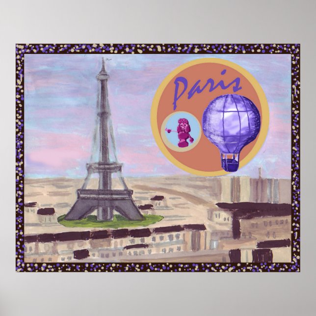 Paris Frankreich mit Eiffelturm, rosa Poodle und h Poster (Vorne)