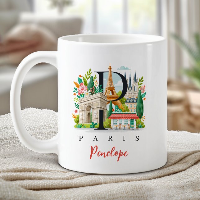 Paris Frankreich Monogramm Buchstabe P Personalisi Kaffeetasse (Paris France Monogram Letter P Personalized Gift Coffee Mug)