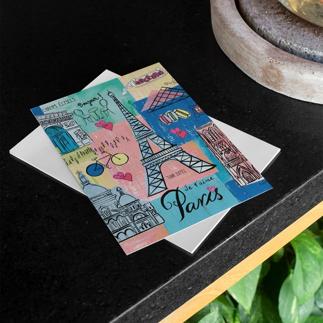 Paris, Frankreich Postkarte (Postcard on table)